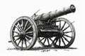 On a white background, an old medieval artillery cannon