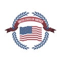 White background of opaque color flag united states of america with arch of leaves and label tape