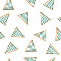 White background, orange and green triangles and oreange dots - repeat pattern. Royalty Free Stock Photo