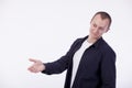 On a white background an ordinary young man in a white T-shirt, Royalty Free Stock Photo