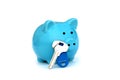 On a white background is a piggy bank with a key.