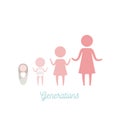 White background with pink color silhouette pictogram female generations people