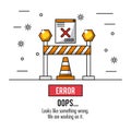 White background poster error oops with orange traffic triangle road sign and error window message