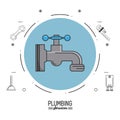 White background poster plumbing services with color circle with faucet and plumbing icons