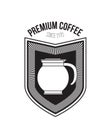 White background of premium coffee since 1970 with decorative logo shield of glass jar with handle