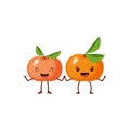 White background with realistic pair of tangerine fruits caricature