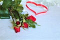 White background with red hearts, roses. The concept of Valentine Day Royalty Free Stock Photo