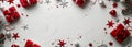 White Background With Red and Silver Christmas Decorations Royalty Free Stock Photo