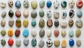 On a white background, a row of smooth, colorful stones has been arranged using modern Royalty Free Stock Photo