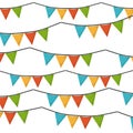 White background with set of colorful festoons in shape of triangle