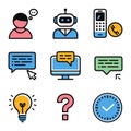 A white background with a set of nine flat color vector icons.