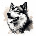 Spray Painted Realism: Vector Illustration Of A Sleddog Dog