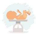 White background with silhouette colorful and realistic baby on scale