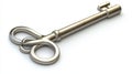 On a white background, a silver key on a keyring is used to convey the idea of a new home Royalty Free Stock Photo