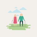 White background sky landscape and grass with silhouette set pictogram elderly couple in grass Royalty Free Stock Photo