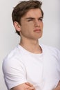 Handsome teenager teen male boy teen young adult wearing a white t-shirt Royalty Free Stock Photo