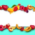 White background with tropical fruits.