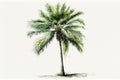 On a white background, a watercolor painting of a lone green palm tree is showcased. AI