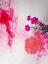 White background watercolour pink flowers green leaves Royalty Free Stock Photo