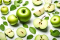 On a white background, a whole green apple granny smith with a leaf Royalty Free Stock Photo