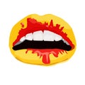 White Background of Womans mouth with open yellow lips.