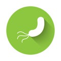 White Bacteria icon isolated with long shadow background. Bacteria and germs, microorganism disease causing, cell cancer