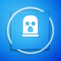 White Balaclava icon isolated on blue background. A piece of clothing for winter sports or a mask for a criminal or a