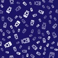 White Balaclava icon isolated seamless pattern on blue background. A piece of clothing for winter sports or a mask for a