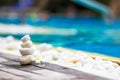 White balanced stones and white plumeria near Royalty Free Stock Photo