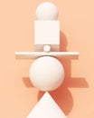 White balancing shapes peach wall background cylinder sphere cone cube block warm summer sunlight