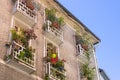 White balconies with flowers in France