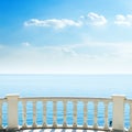 White balcony on sea beach and clouds