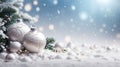 white ball Christmas , Bright Christmas Holidays background with Xmas white ornament on snow1 Royalty Free Stock Photo