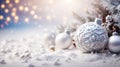 white ball Christmas and snow background Royalty Free Stock Photo