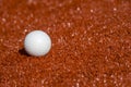 White ball for playing field hockey on the red grass background Royalty Free Stock Photo