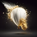 white balloon explosion with golden liquid splash