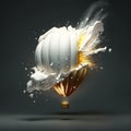 white balloon explosion with golden liquid splash