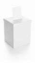 White ballot box with blank voting paper inserted for elections surveys anonymous collection or feedback Royalty Free Stock Photo
