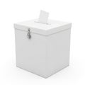 White ballot box with a padlock and a ballot paper inserted on a white background voting Royalty Free Stock Photo