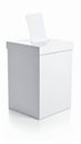 White ballot box with a paper ballot being inserted isolated on a white background. Royalty Free Stock Photo