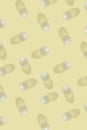 White balls with different unreal shadows on yellow background. Unreal minimal concept
