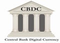 White bank illustration isolated on white background. Central bank digital currency CBDC concept