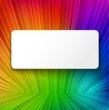 White banner on colorful striped background