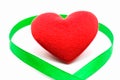 White Banner with Organ Transplant and Organ Donation Awareness Realistic Green Ribbon and red heart