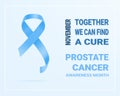 White Banner With Prostate Cancer Awareness Realistic Light-Blue Ribbon. Design Template For Websites Magazines Isolated