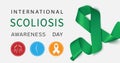 A white banner with a realistic ribbon to inform about scoliosis. A design template for magazine websites