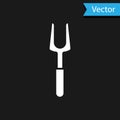 White Barbecue fork icon isolated on black background. BBQ fork sign. Barbecue and grill tool. Vector Illustration Royalty Free Stock Photo