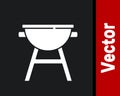 White Barbecue grill icon isolated on black background. BBQ grill party. Vector Royalty Free Stock Photo