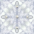 White Baroque 3d seamless pattern. Vector damask jewelry background. 3d wallpaper with pearls, diamonds gemstones. Vintage luxury