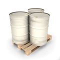 White barrels on a pallet